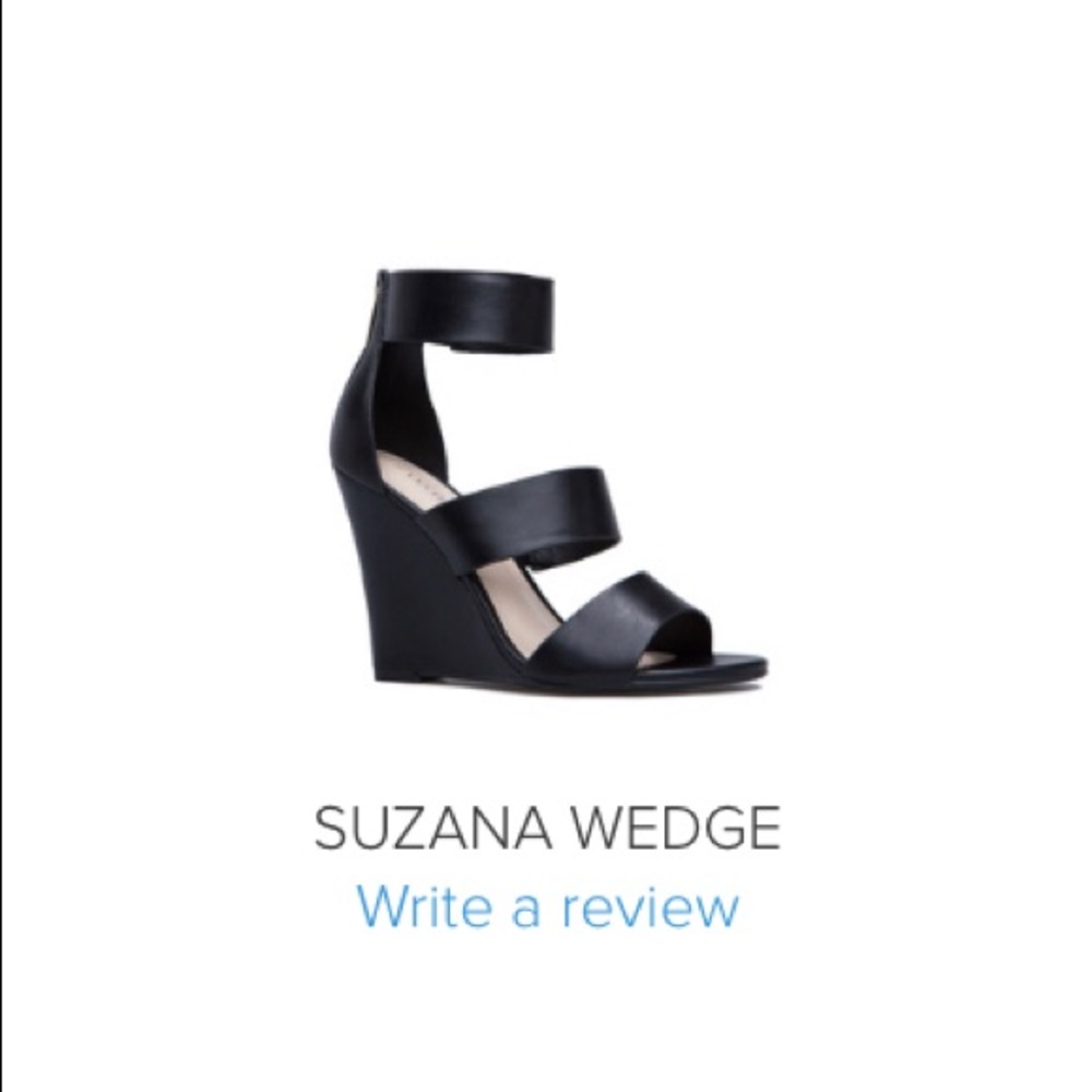 New ShoeDazzle black three strap wedge